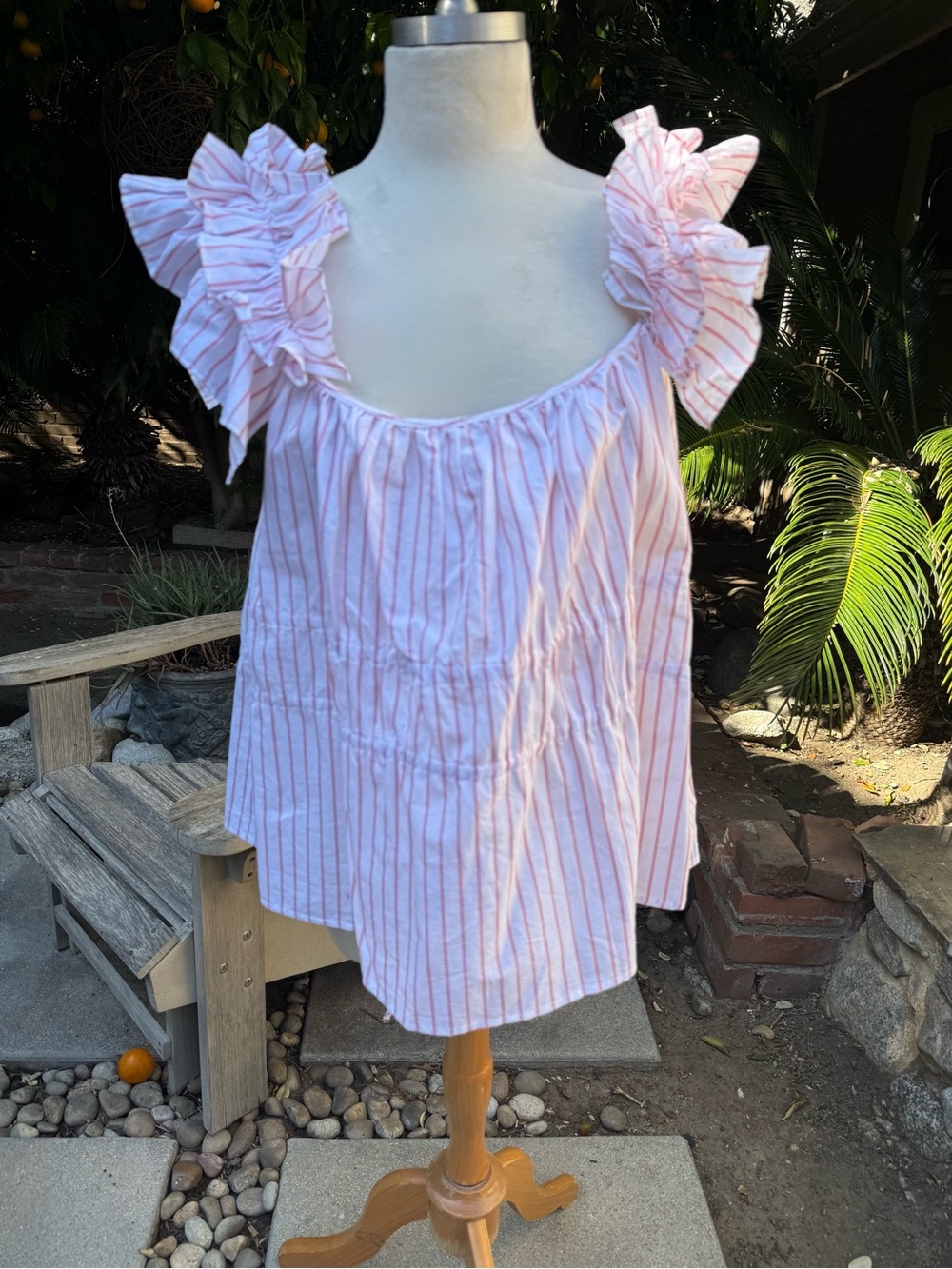 Harshman Alize Ruffle Strap Blouse in Rose and White